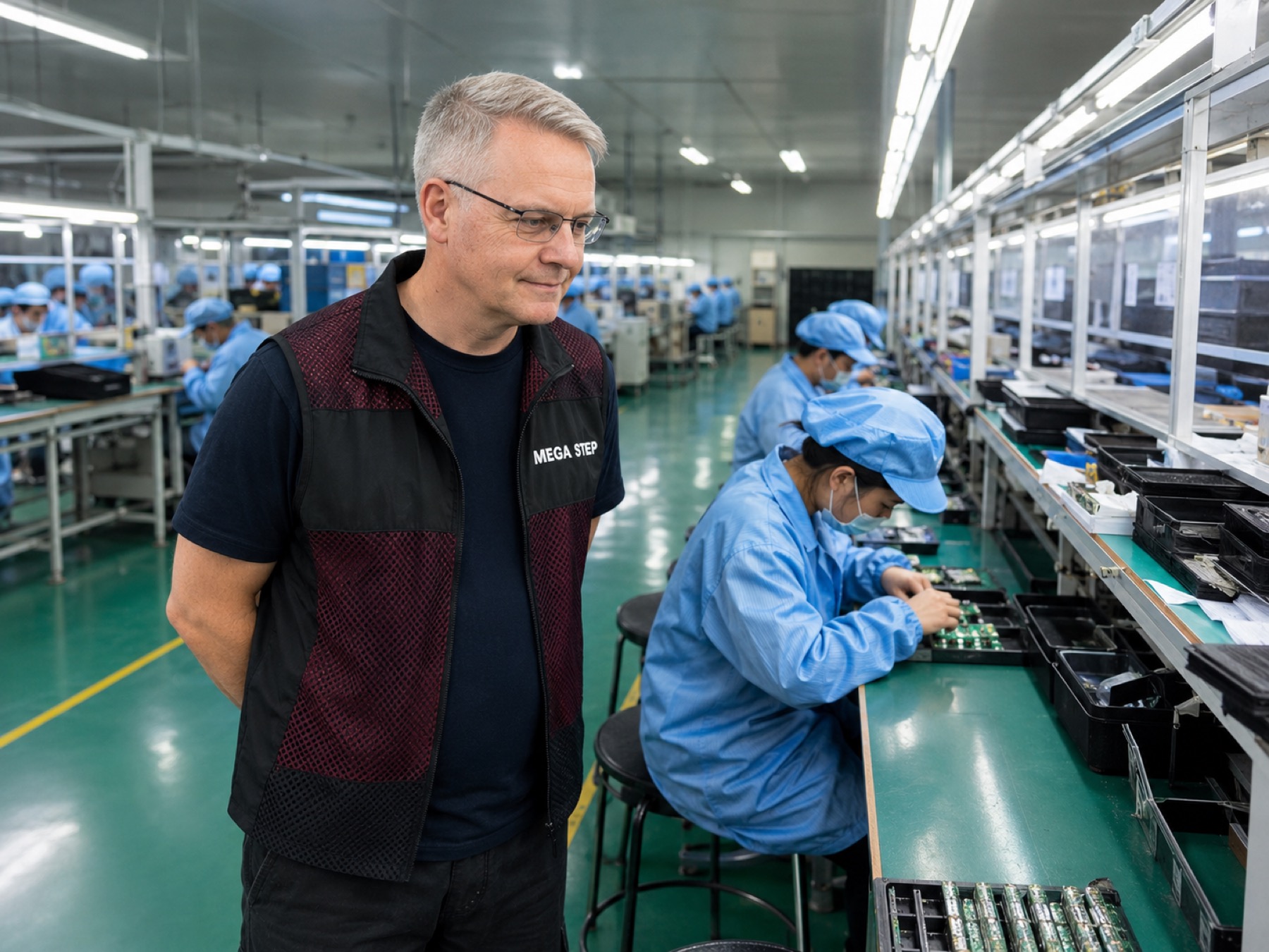 Mega Step supervision on a factory production floor