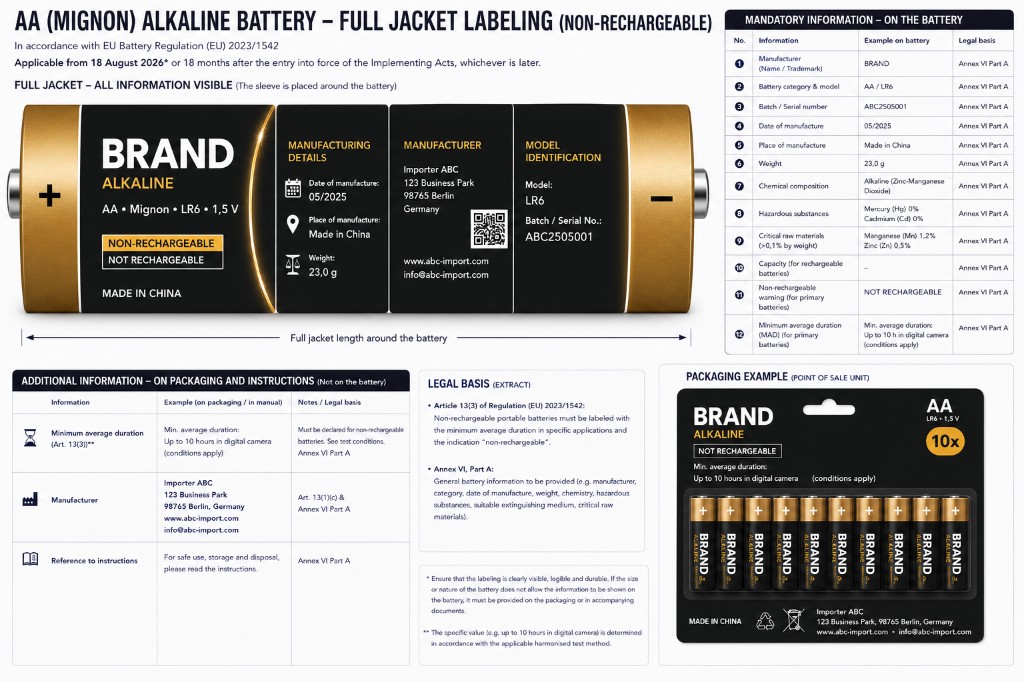 AA Alkaline Full Jacket Beschriftung – Referenzgrafik EU 2023/1542